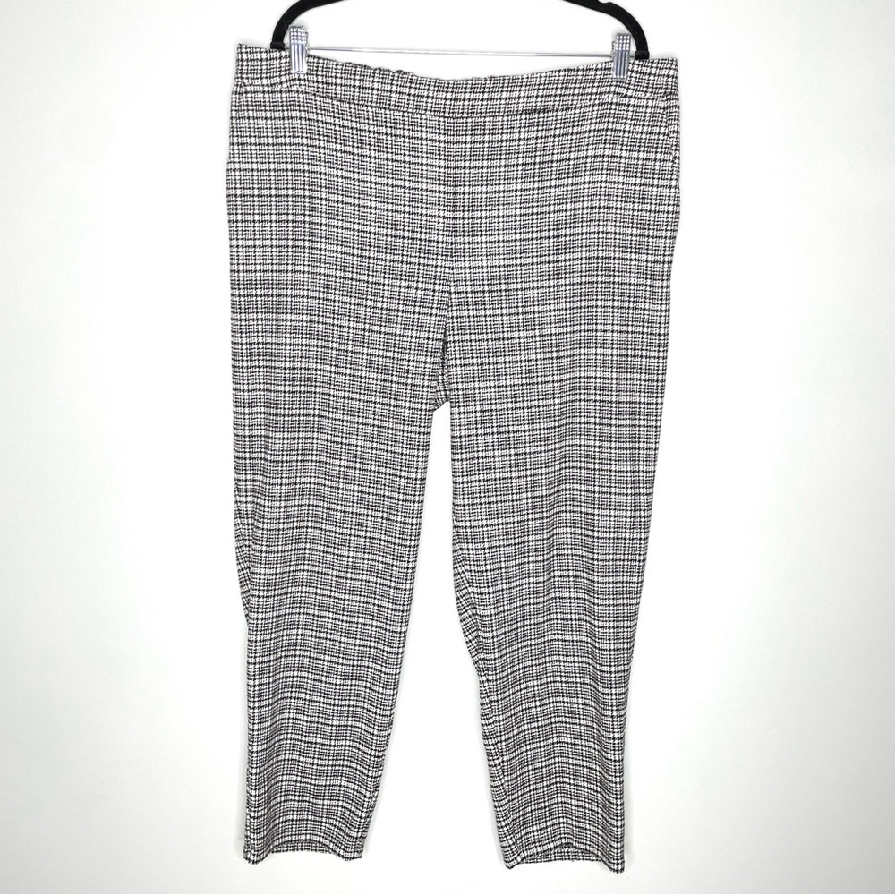 Eileen Fisher Wool Blend Pull On Ankle Pants Plaid Print Black White Size XL